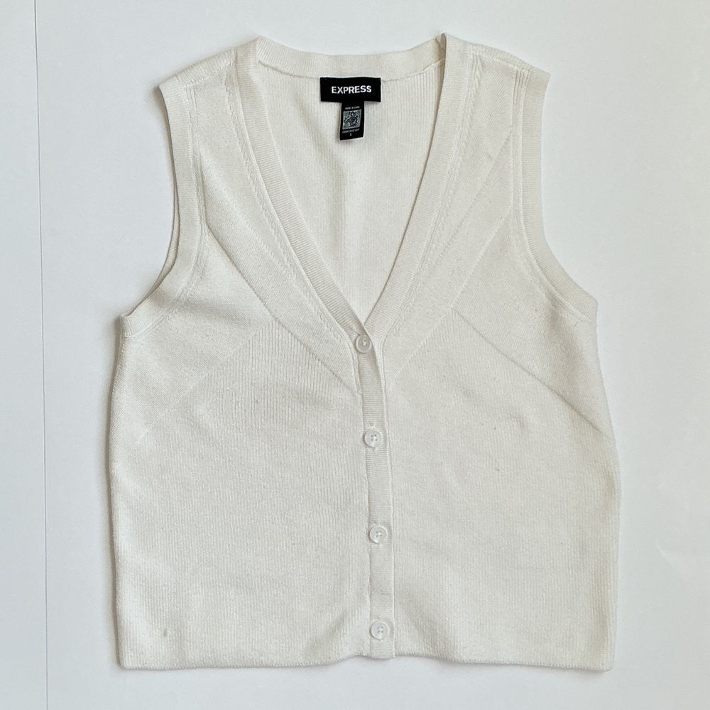 Express White Knit Button-Front Vest (S)